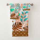 Aquamarine tropische Blätter, braun, Extravaganter Badhandtuch Set (Insitu)