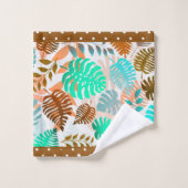 Aquamarine tropische Blätter, braun, Extravaganter Badhandtuch Set (Waschlappen)