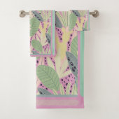 Aquamarine tropische Blätter, grün, rosa, Strandfa Badhandtuch Set (Insitu)