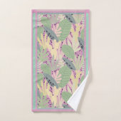 Aquamarine tropische Blätter, grün, rosa, Strandfa Badhandtuch Set (Handtuch)