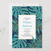 Aquamarine tropische Blätter Hochzeit Brautparty Einladung (Vorderseite)