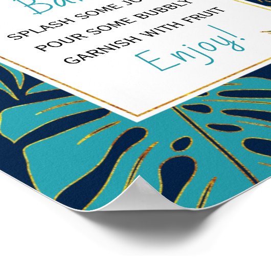 Aquamarine tropische Blätter Hochzeit Brautparty Poster (Ecke)