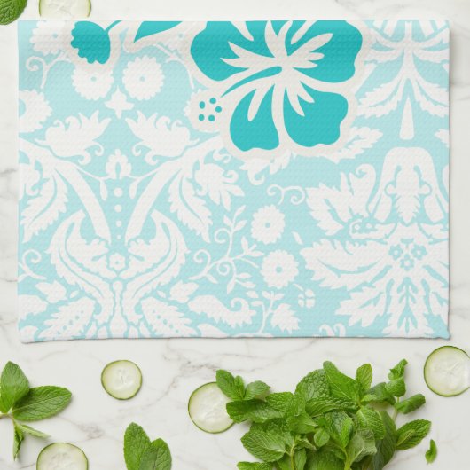 Aquamarine tropische Blume Geschirrtuch (Gefaltet)