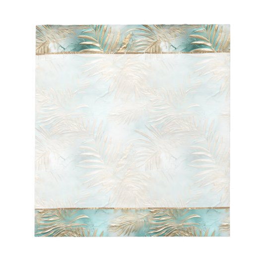 Aquamarine tropische Glam Gold Blätter Notizblock (Vorderseite)