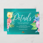 Aquamarine tropische Hochzeitsgäste im Strand Begleitkarte (Vorne/Hinten)