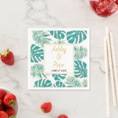 Aquamarine tropische Monstera, Palmen Blätter Mode Serviette (Beispiel)