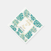 Aquamarine tropische Monstera, Palmen Blätter Mode Serviette (Ecke)