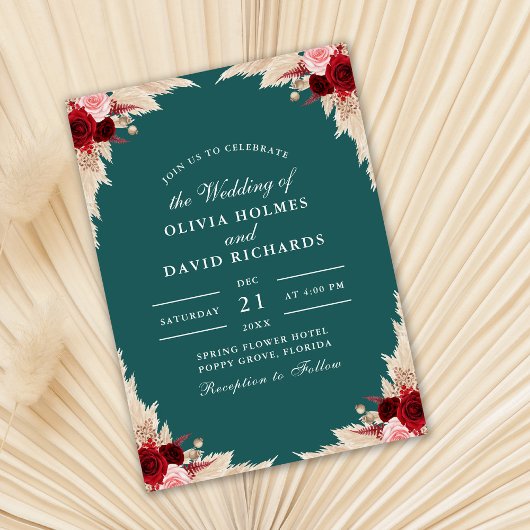 Aquamarine Tropische Rose Herbsthochzeit Einladung