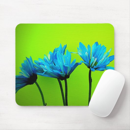 Aquamarine Türkis-Gänseblümchen auf Limonen grünen Mousepad (Mit Mouse)