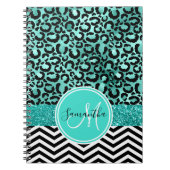 Aquamarine türkise Imitate Glitzer Leopard Print M Notizblock (Vorderseite)