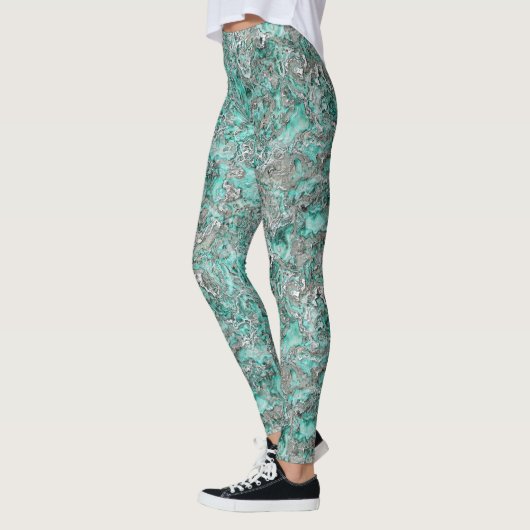 Aquamarine türkisfarbene Imitate Silbermineralien Leggings (Links)