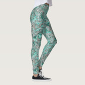 Aquamarine türkisfarbene Imitate Silbermineralien Leggings (Rechts)