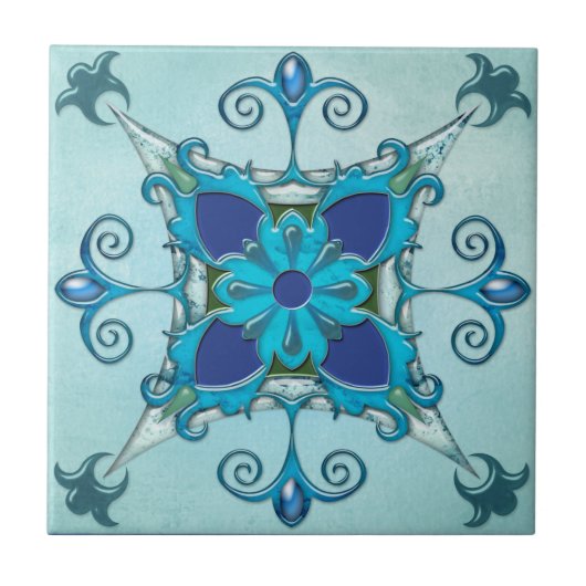 Aquamarine türkisfarbene, mediterrane Designerfoli Fliese (Vorderseite)