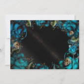 Aquamarine türkisfarbene Rose Skulls Gotische Gebu Einladung (Rückseite)