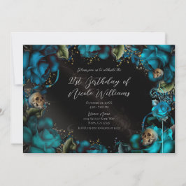 Aquamarine türkisfarbene Rose Skulls Gotische Gebu Einladung