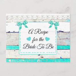 Aquamarine Türkiswulst Rustikale Holzrezeptkarte Postkarte
