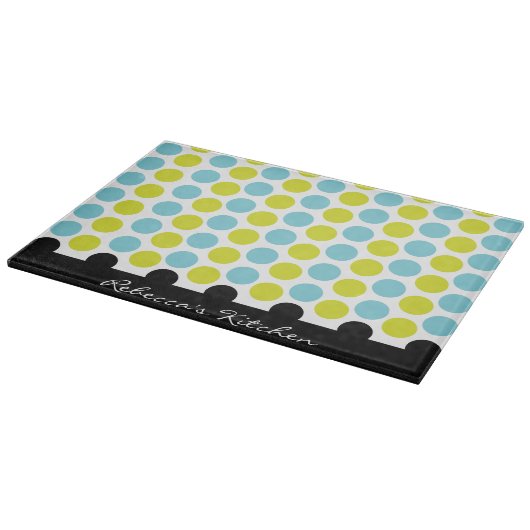 Aquamarine u. Limone grüne Polka-Punkte Schneidebrett (Ecke)