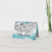 Aquamarine u. silberne Schein-Maskerade danken Dankeskarte (Vorderseite)