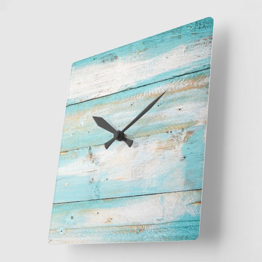 Aquamarine Uhr des rustikalen hölzernen Strandes (Winkel)