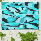 Aquamarine und Abstrakte Schwarzweißdrucke Geschirrtuch (Gefaltet)