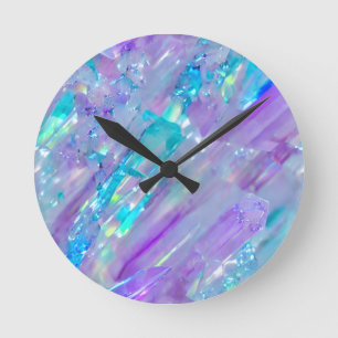 Aquamarine und Amethyst Crystal Runde Wanduhr