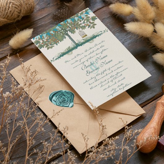 Aquamarine und Aqua Bunting Tree Birdcage Einladung