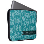 Aquamarine und Aqua Elegante Blätter Muster mit Na Laptopschutzhülle (Vorne Rechts)