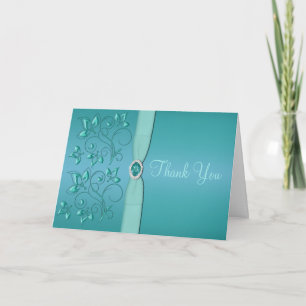Aquamarine und Aqua Floral Danke Karte