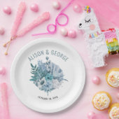 Aquamarine und aquablaue Blumen, Hochzeit mit Palm Pappteller (Party)