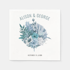 Aquamarine und aquablaue Blumen, Hochzeit mit Palm Serviette