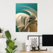 Aquamarine und beige abstrakte 3D-Wandkunst Poster (Heimbüro)