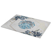 Aquamarine und beige Mandala Grafik Schneidebrett (Ecke)