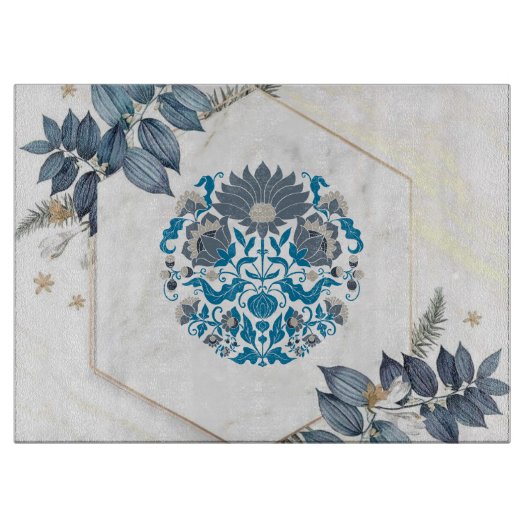Aquamarine und beige Mandala Grafik Schneidebrett (Vorderseite)