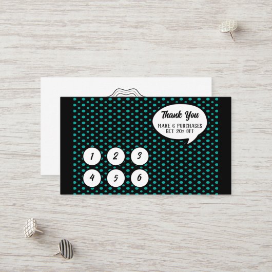 Aquamarine und Black Polka Dot Loyalty Card Rabattkarte (Vorderseite/Rückseite Beispiel)