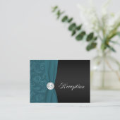 Aquamarine und Black Quinceanera Empfang Card Begleitkarte (Stehend Vorderseite)