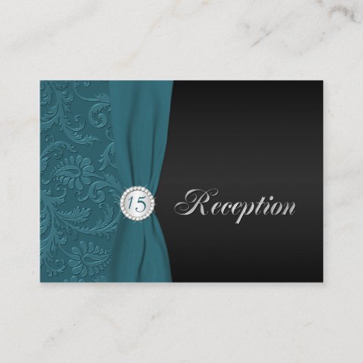 Aquamarine und Black Quinceanera Empfang Card Begleitkarte (Vorderseite)