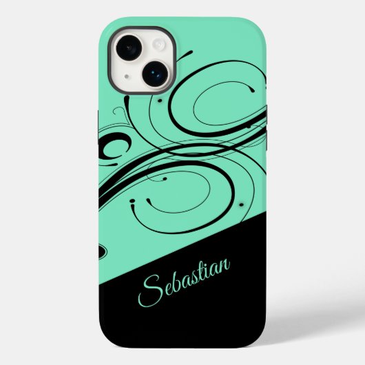 Aquamarine und Black Scroll Accent Personal Case-Mate iPhone Hülle (Rückseite)