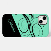 Aquamarine und Black Scroll Accent Personal Case-Mate iPhone Hülle (Rückseite (Horizontal))