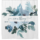 Aquamarine und blaue Aquarellblumen personalisiert Duschvorhang (Vorderseite)