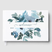 Aquamarine und blaue Aquarellblumen personalisiert Gästebuch (Vorderseite)