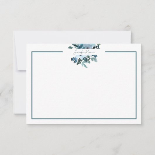 Aquamarine und blaue Aquarellblumen personalisiert Mitteilungskarte (Vorderseite)