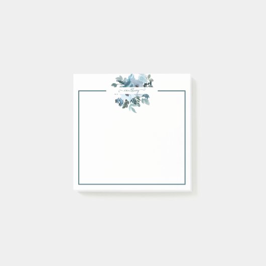 Aquamarine und blaue Aquarellblumen personalisiert Post-it Klebezettel (Vorderseite)