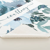 Aquamarine und blaue Aquarellblumen personalisiert Sherpadecke (3/4)