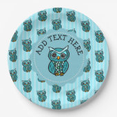 Aquamarine und blaue Eule Pappteller (Vorderseite)