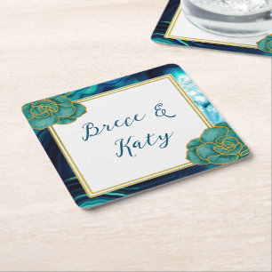 Aquamarine und blaue Floral Agate Rechteckiger Pappuntersetzer