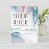 Aquamarine und blaue Rose Moderne Fluid Tinte Einl Einladung (Stehend Vorderseite)