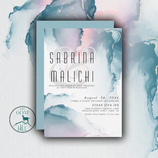 Aquamarine und blaue Rose Moderne Fluid Tinte Einl Einladung