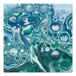 Aquamarine und blaue türkisfarbene Wasserblasen Poster