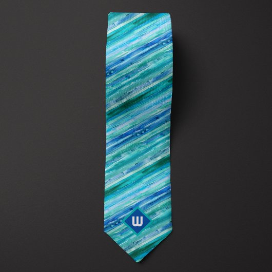 Aquamarine und blaue Wasserfarbe Streifen Krawatte