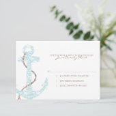 Aquamarine und braune Anchor Beach Hochzeit uAwg RSVP Karte (Stehend Vorderseite)